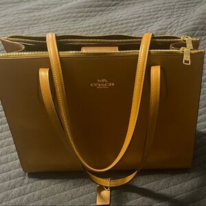 Coach Tan Leather Tote with Gold Accents